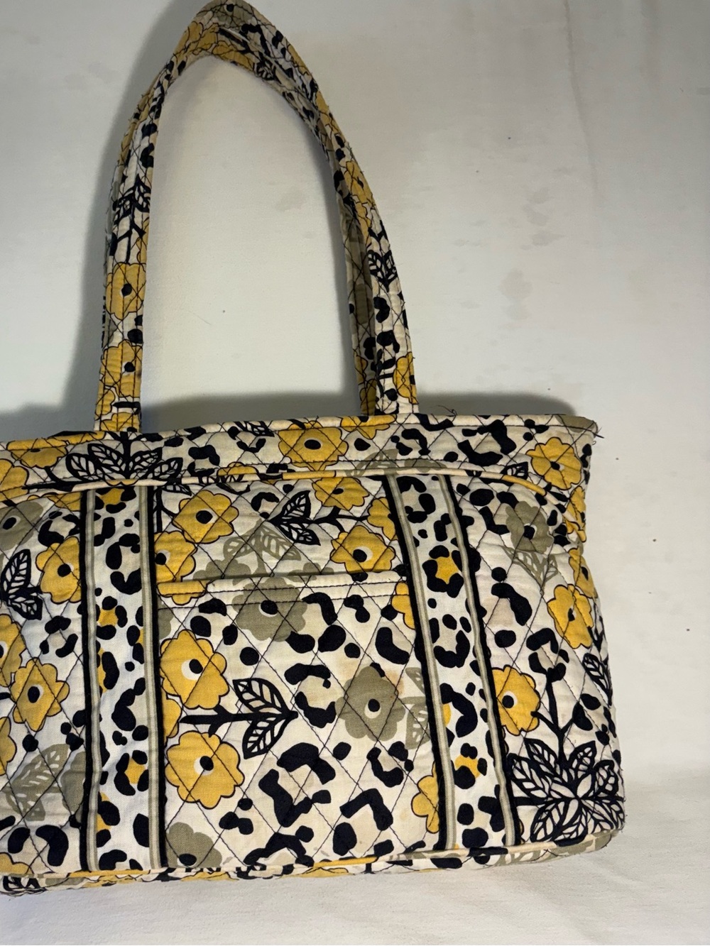 Vera Bradley “Go Wild” Quilted Shoulder Tote Bag Yellow & Black Floral Leopard